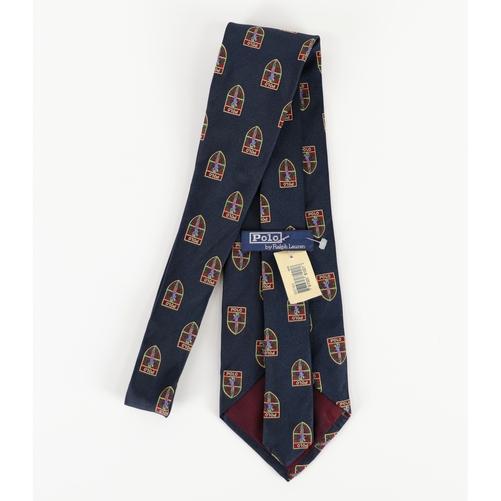 New Polo Ralph Lauren Necktie Navy Blue Silk Golfer Crest Shield USA Vintage - Picture 5 of 9